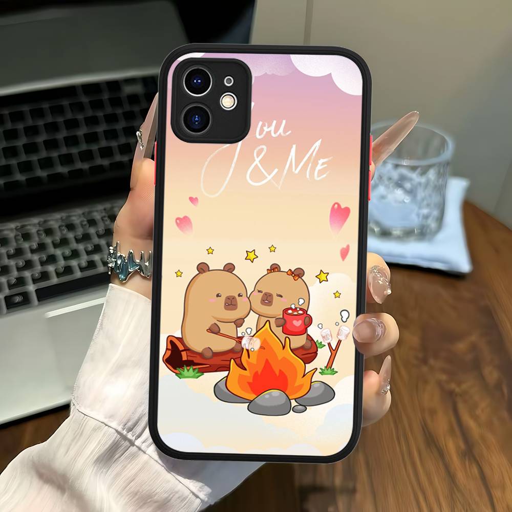 Cartoon Capybara For IPhone 16 15 14 13 12 11 Pro Max X XS MAX Plus Translucent Black Phone Cover