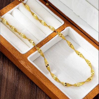 Trendy Vietnam Sand Gold Necklace & Water Wave Chain Bracelet Anklet Set with Long-lasting Color Retention