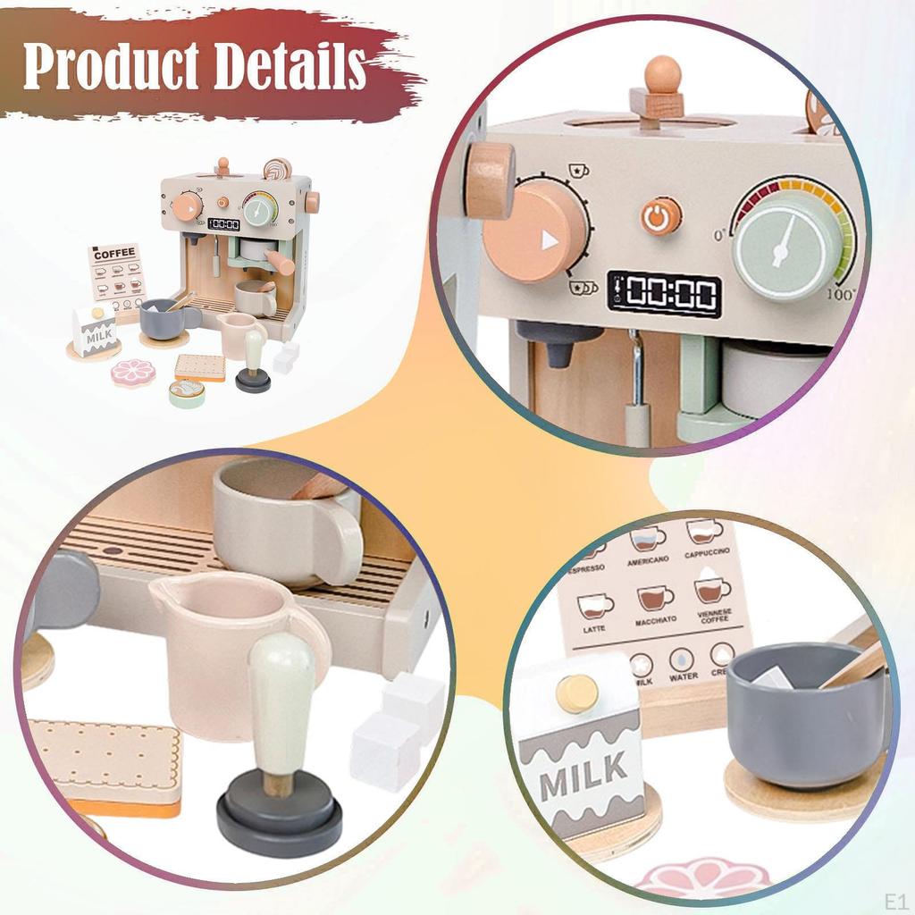 Wooden Coffee Maker Playset Pretend Dessert Afternoon Tea Role Play Machine Miniature Bread