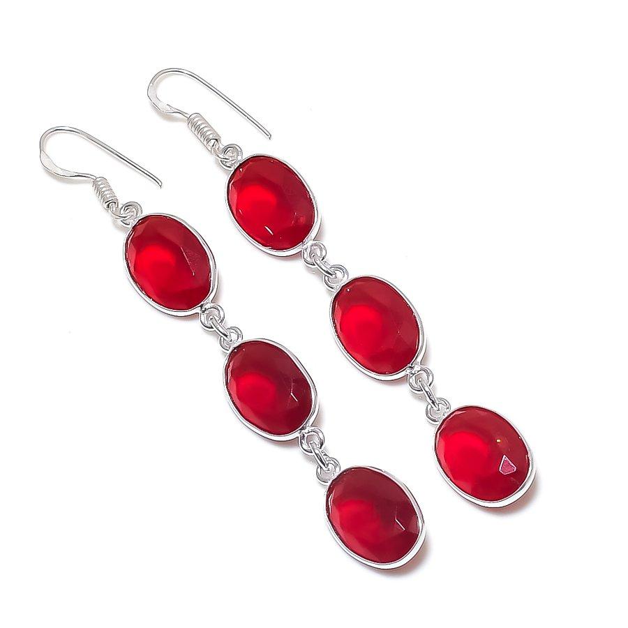 

Серьги из серебра 925 пробы с натуральным гранатом, ручная работа, 3,03 дюйма, W7u19