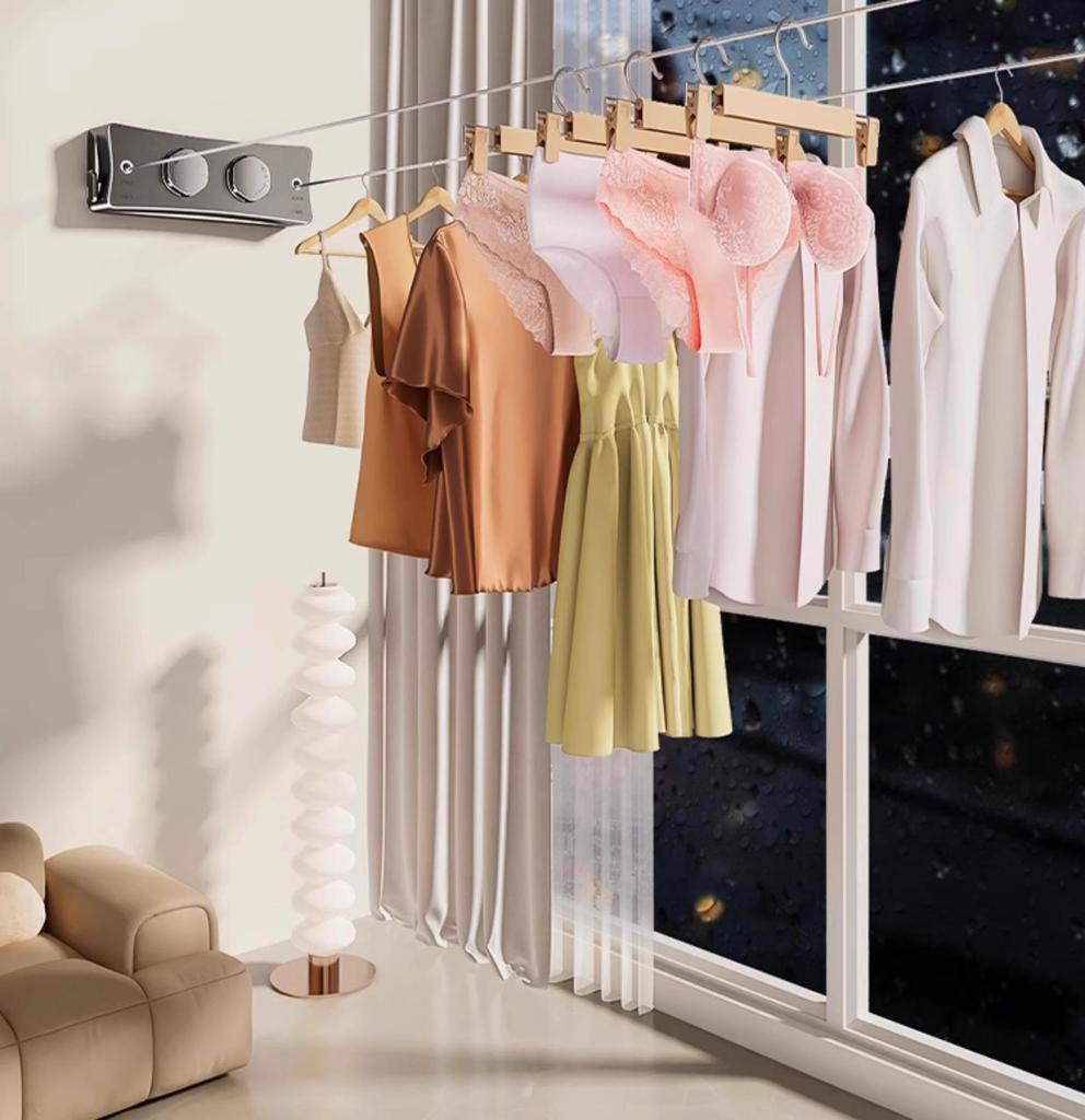Uscător de rufe dublu retractabil - Uscător invizibil fără găuri pentru balcon interior/baie, cablu din sârmă de oțel
