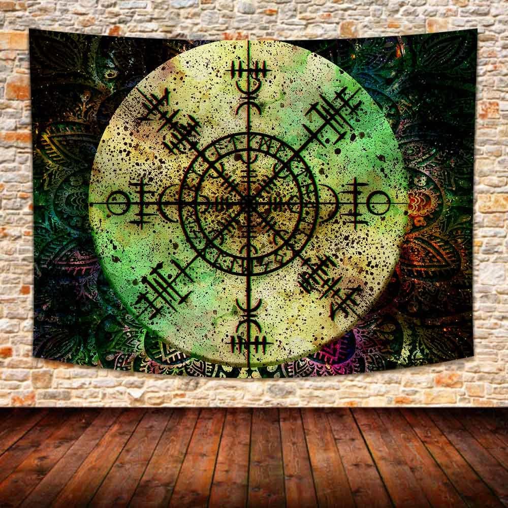 Viking Tapestry Vintage Nordic Mythology Rune Tapestry Abstract Bohemian Datura Tapestries Wall Hanging for Bedroom