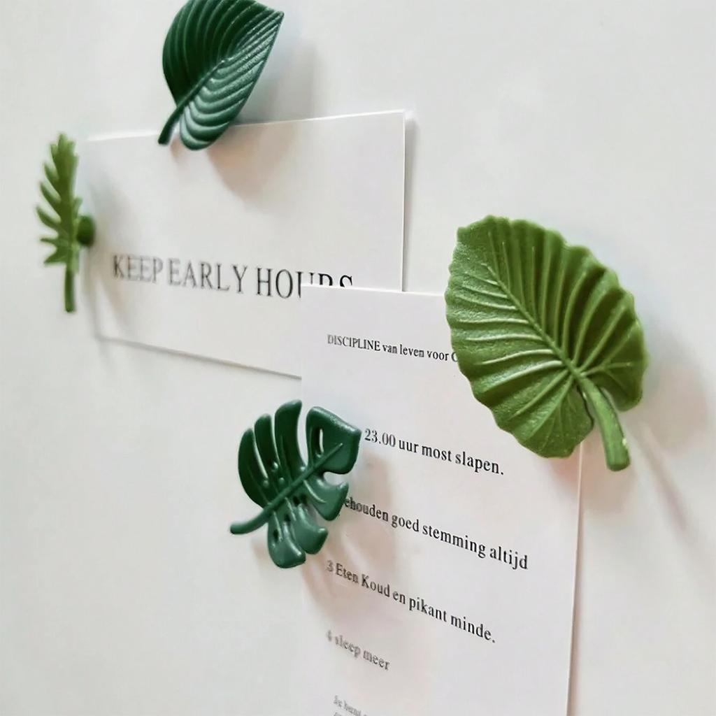 4pcs Tropical Leaves Shaped Fridge Magnets Cute Kitchen Decoration, Waterproof Memo Holders and Refrigerator Accessories