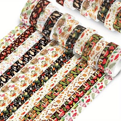 Set de 12 Rollos de Cinta Washi - Plantas de Champiñones Cinta de Enmascarar Decorativa para Junk Journal, Manualidades DIY, Suministros de Scrapbooking, Envoltura de Regalos, Decoración de Fiestas