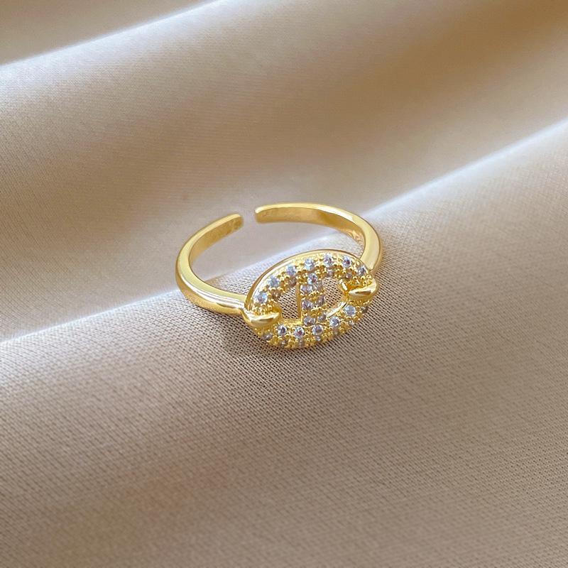 Real Gold Pig Nose Full Of Diamonds Ring Opening Adjustable Simple Jewelry Japanese Ring Couple Ring