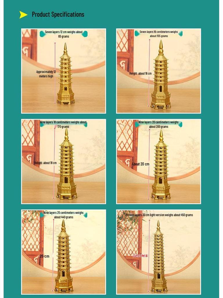 Miedziana ozdoba Pagody Wenchang: Duży, 7-13 warstwowy chiński buddyjski wystrój do domu i świątyni