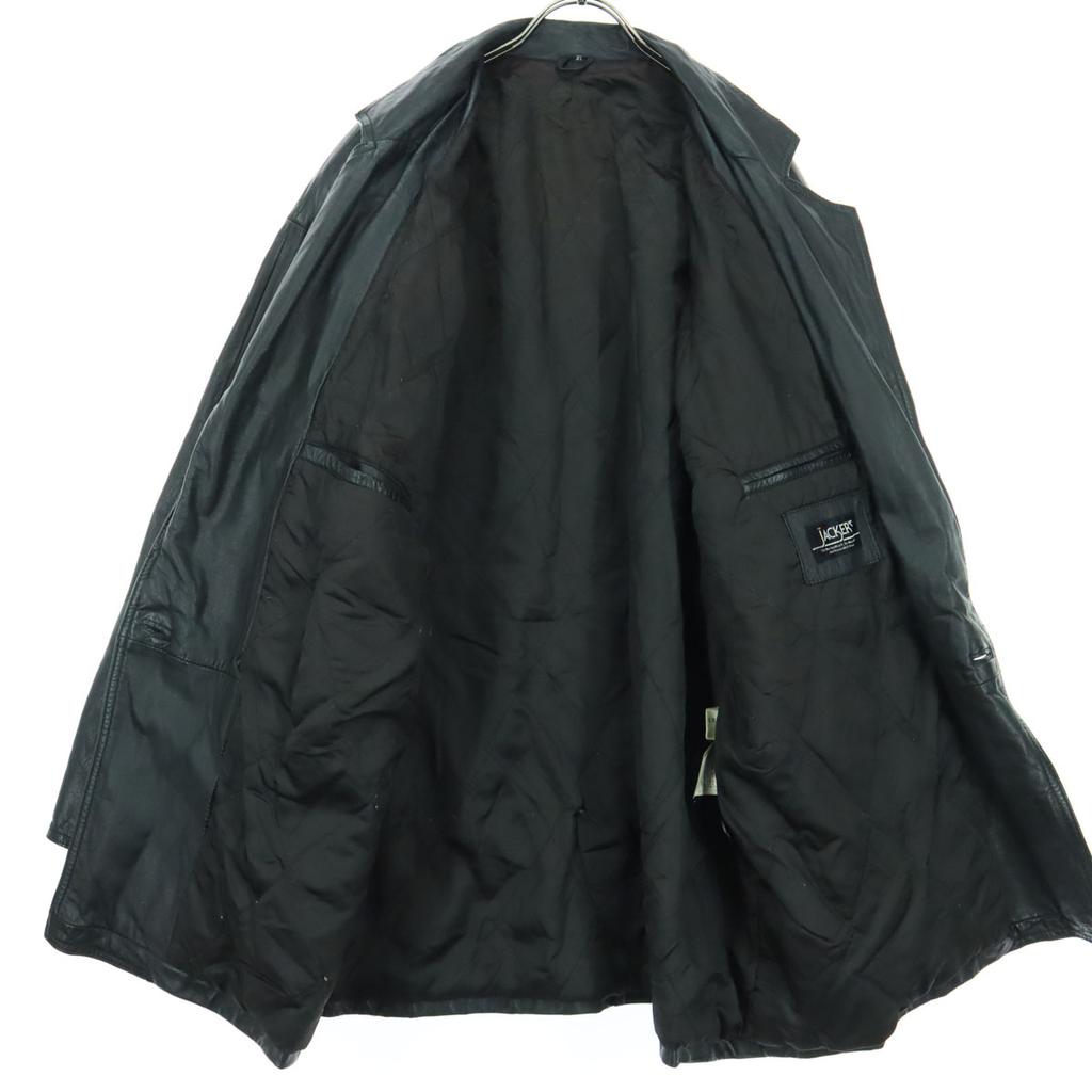 JACKERS Long Sleeve Leather Coat XL Black Cowhide Men's Used