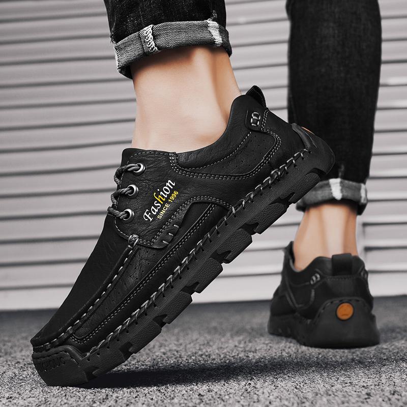 Fashion Fashion Stylish Casual Shoes for Men New Leather Men's Hiking Shoes Lace-up Man Light Flats Comfortable Outdoor Driving Flats