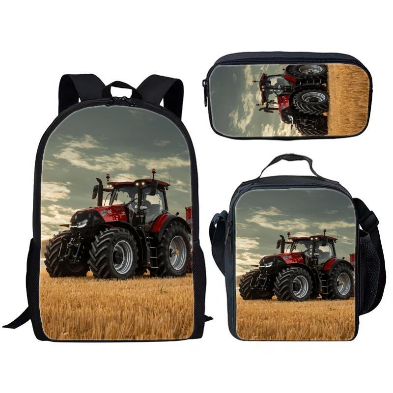 Klassieke Populaire Farming Simulator tractor 3D Print 3 stuks/Set leerling Schooltassen Laptop Dagrugzak Rugzak Lunchtas Etui