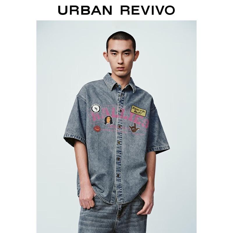 UR2025 Мужская джинсовая рубашка с коротким рукавом и забавным принтом M