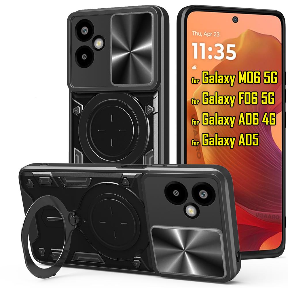 Slide Lens Armor Funda for Samsung Galaxy F06 5G Case for Samsung Galaxy M06 5G A06 4G A05 Case Magnetic Ring Stand Holder Cover