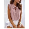 Women Summer Elegant Ruffles Sleeveless Polka Pot Lace Up Tie Bow Blouses Shirts Casual Oversize Sexy Pullover Tunic