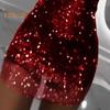 Lady Evening Dress Sequin Fluffy Faux Fur Decor Slim Fit Sheath Mini Dress Long Sleeves Mesh Prom Party Dress