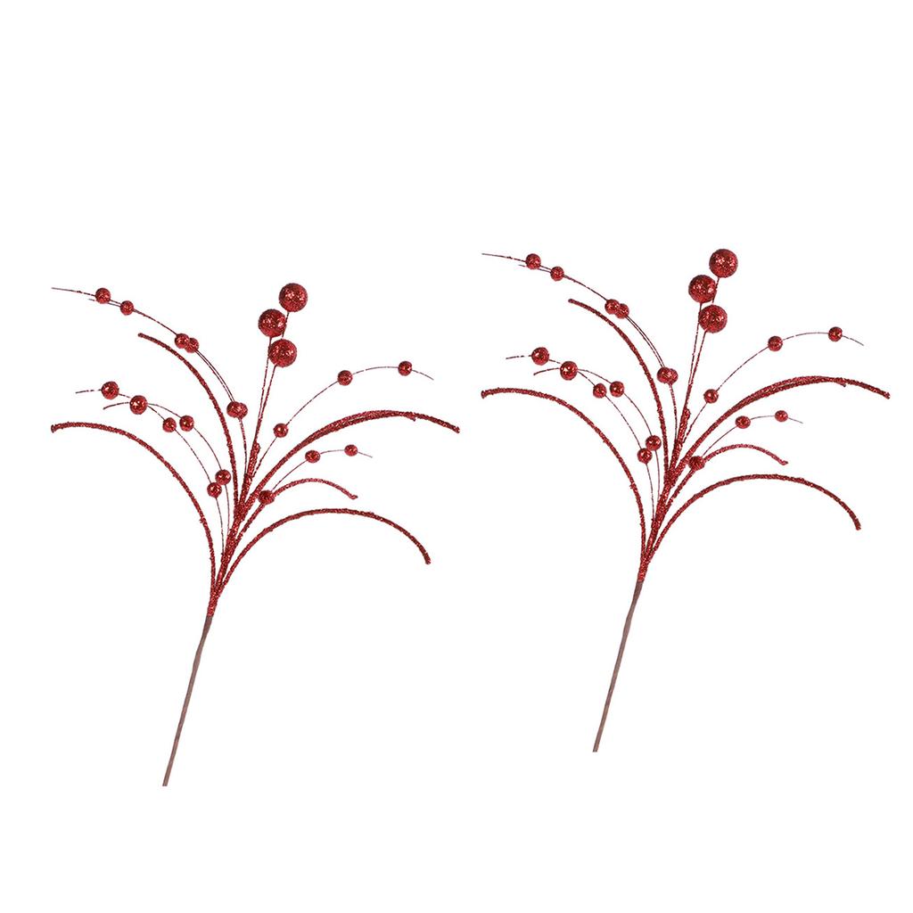 2Pcs Christmas Holly Berries Branch Christmas Plant Arrangement for Christmas Wreaths Thanksgiving Wedding Decorations