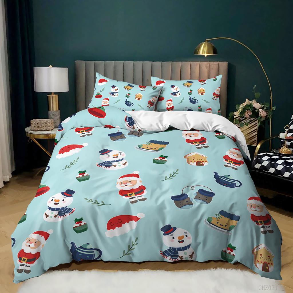 Christmas Duvet Cover Cartoon Merry Chirstmas Santa Claus Elk Quilt Cover Green for Children Adults Holiday Gifts Bedroom Decor