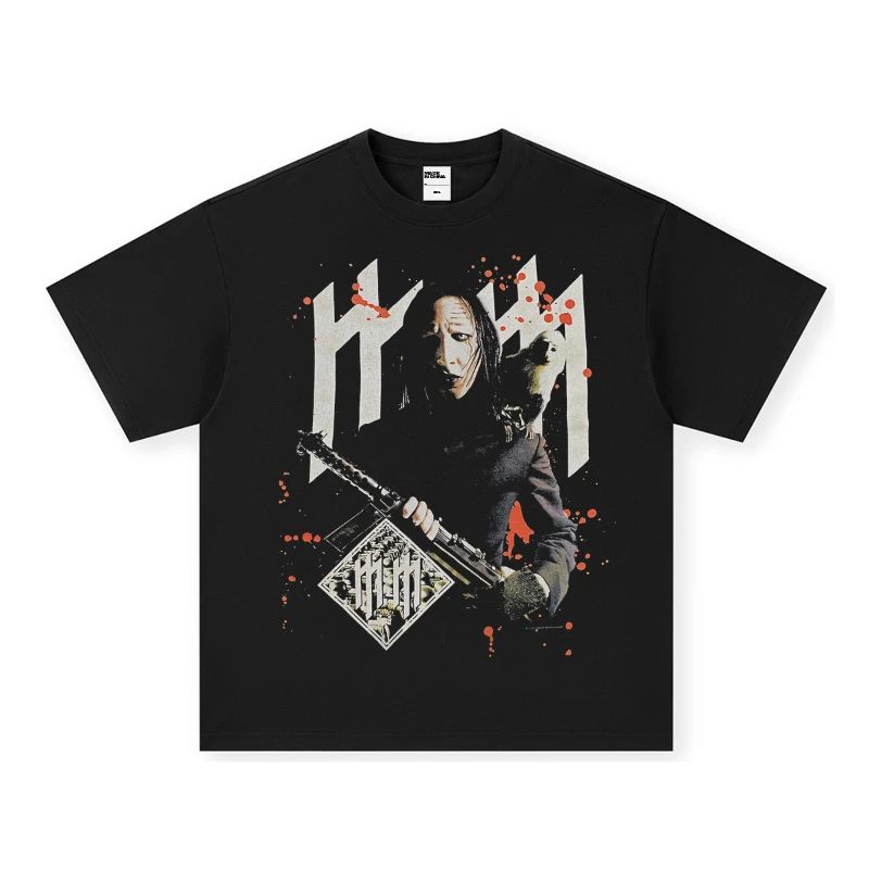 

Halloween Costume Goth Punk Pattern Print Cotton Short Sleeve Vintage Top Round Neck T-shirt Casual Loose Streetwear Unisex 4XL