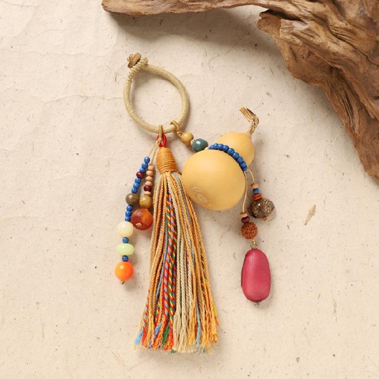 Portable Travel Keychain Designed with Lightweight Woven Gourd and Tassels Detail Handmade Keyring Accessory