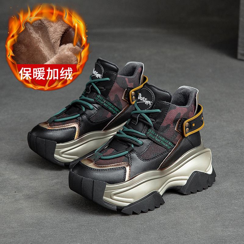 

Fashion 7CM Ankle Boots Genuine Leather Platform Autumn Winter Mid Calf Mixed Color Women Ethnic Fashion Lady Chunky Heels Shoes 40 чёрный