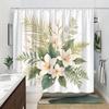 1pc Beige Floral & Palm Frond Shower Curtain - Soft Pastels, Serene Design, Polyester, 70.8x70.8In, 12 Hooks, Washable