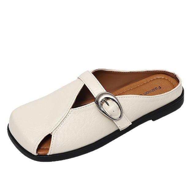 French flat bottom square head bag head half slippers women's summer wear 2025 new one-pedal with skirt single shoes sandals