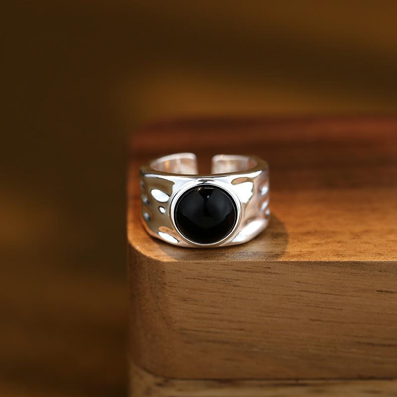 VENTFILLE 925 Sterling Silver Finger Rings for Women Black Stone Couple Minimalist Ring Party Jewelry Gift Dropshipping