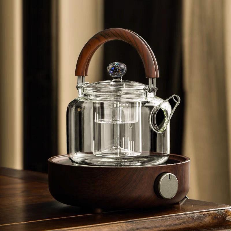 High-Temperature Resistant 1L Transparent Glass Teapot with Handle for Fire Cooking, Ins Style Tea Set