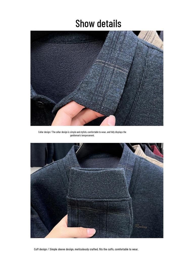 Maglione Invernale da Uomo Finto Due Pezzi con Collo in Lana - Caldo Tessuto di Velluto per Mezza Età e Anziani