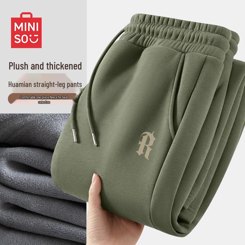 MINISO Men's Winter Fleece-Lined Straight-Leg Casual Pants