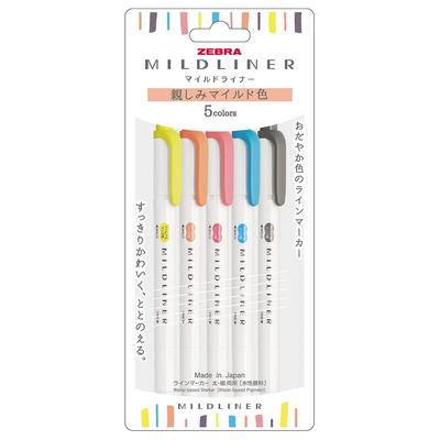 Mildliner Highlighters, Gentle Colors Set, Pack of 5, Soft Pastel Shades