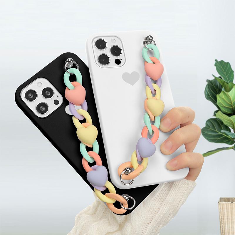 For Xiaomi Mi 11 11T 10S A3 Lite Poco M3 F3 X3 NFC 10T 9T Pro Redmi Note 9 9a 9C 8 10 5 7 8T 9S Love Lanyard Chain Soft TPU Case