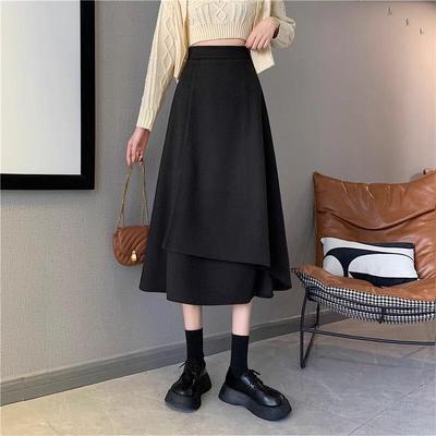 Women's Black A-Line Skirt: Spring, High Waist, Irregular Hem, Korean Style, Large Swing, Hip-Covering, Plus Size