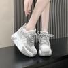 Fashion Women Platform Casual Breathable Leather Shoes New Autumn Chunky Sneakers 10.5CM Wedges Hidden Heels Leisure Sports Shoes Woman