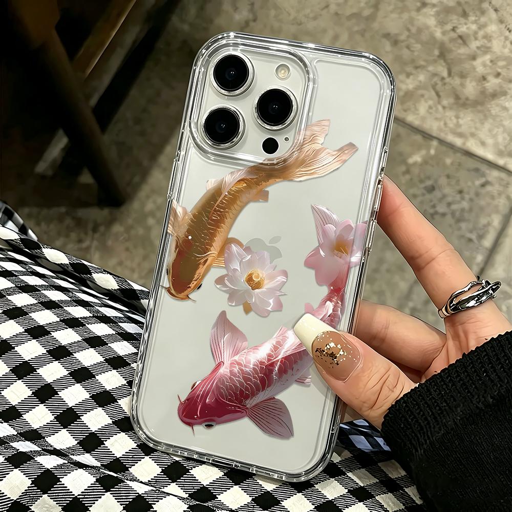 For Iphone 16 Pro Max Case Koi Lotus Silicone Cover For Iphone Air 17 Plus 11 Air 12 14 15 13 Soft Cover Funda