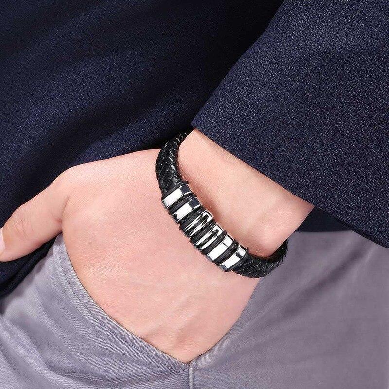 Woven Leather Rope Wrapping Special Style Classic Stainless Steel Men's Leather Bracelet New Design Decoration BB1082