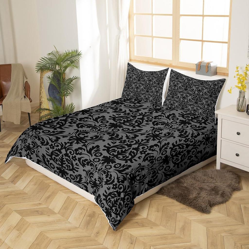 Vintage Flower Three-Piece Digital Printing Bedding Set Baroque Style Bed Cover