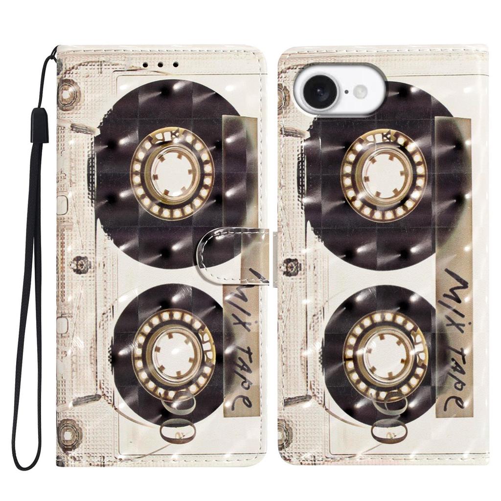 For iPhone 16e Case PU Leather Wallet Phone Cover 3D Pattern Printing