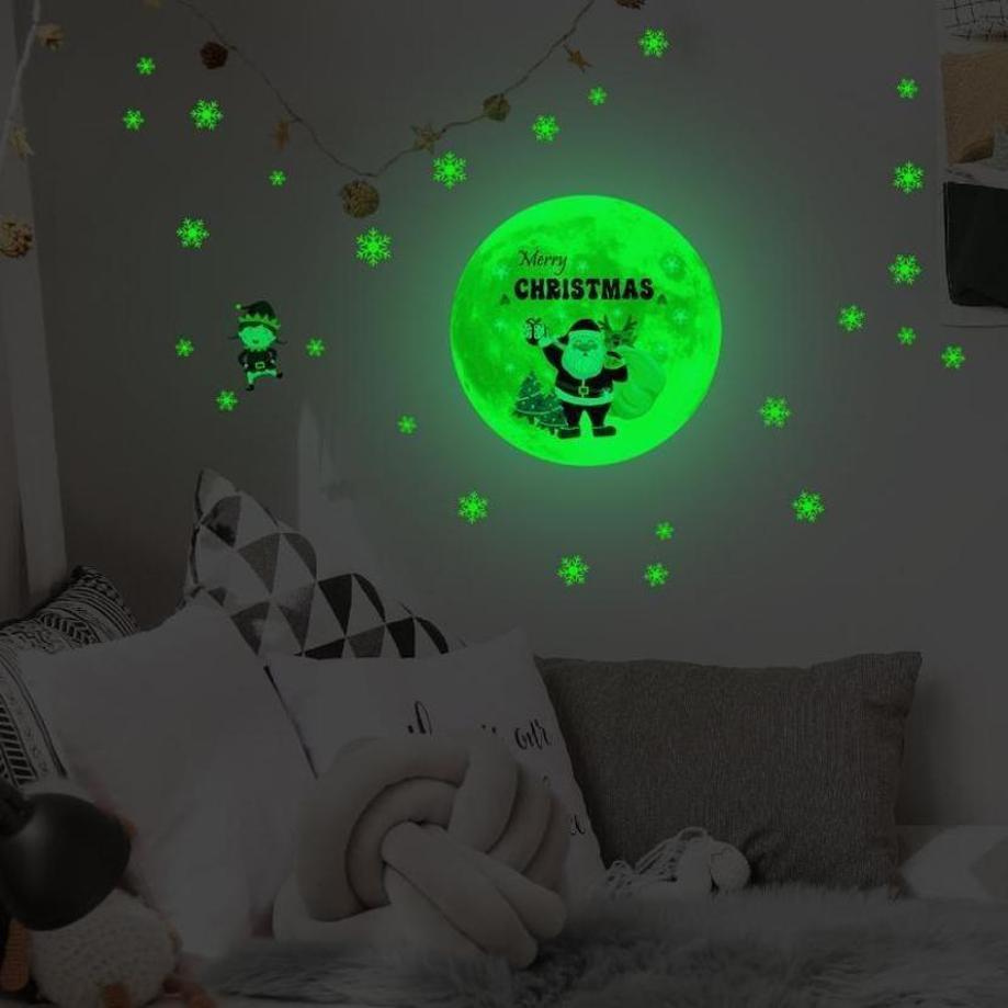 1 Pcs Glow Moon Snowflake Christmas Wall Sticker Paper Glow Room Decoration Wall Decal Self Adhesive