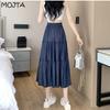 MOJTA Summer Women's High Waist Mid-length Casual A-line Pleated Skirt Loose Plus Size Skirt