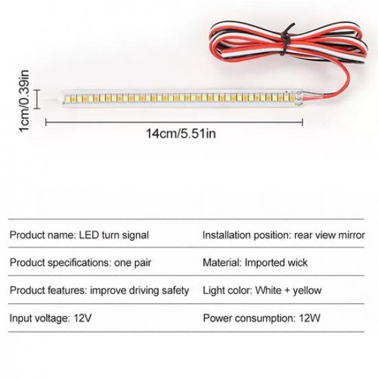 2x 14cm LED Car Side Mirror Lamp Strip Turn Signal Indicator W/ Dynamic Light