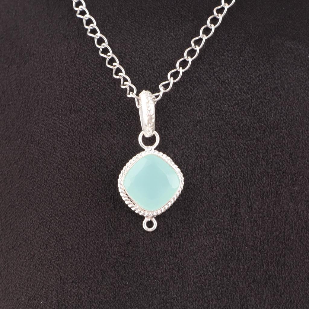 Natural Aqua Chalcedony 925 Sterling Silver Mother Gift Wedding Pendant Jewelry PP-11-14