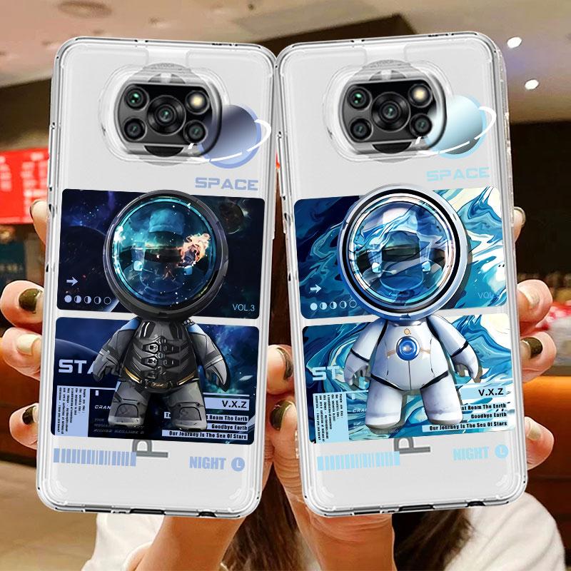 Clear Case For Xiaomi Mi Poco X3 NFC M3 Pro F3 F1 11 Lite 12 Redmi Note 10 9S 8 7 9 Soft Phone Cover Mechanical Astronaut Space