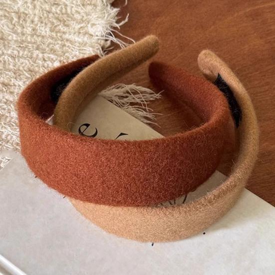 Women Headband Wide-Brimmed Sponge Filling Soft Suede Texture Hair Hoop Autumn