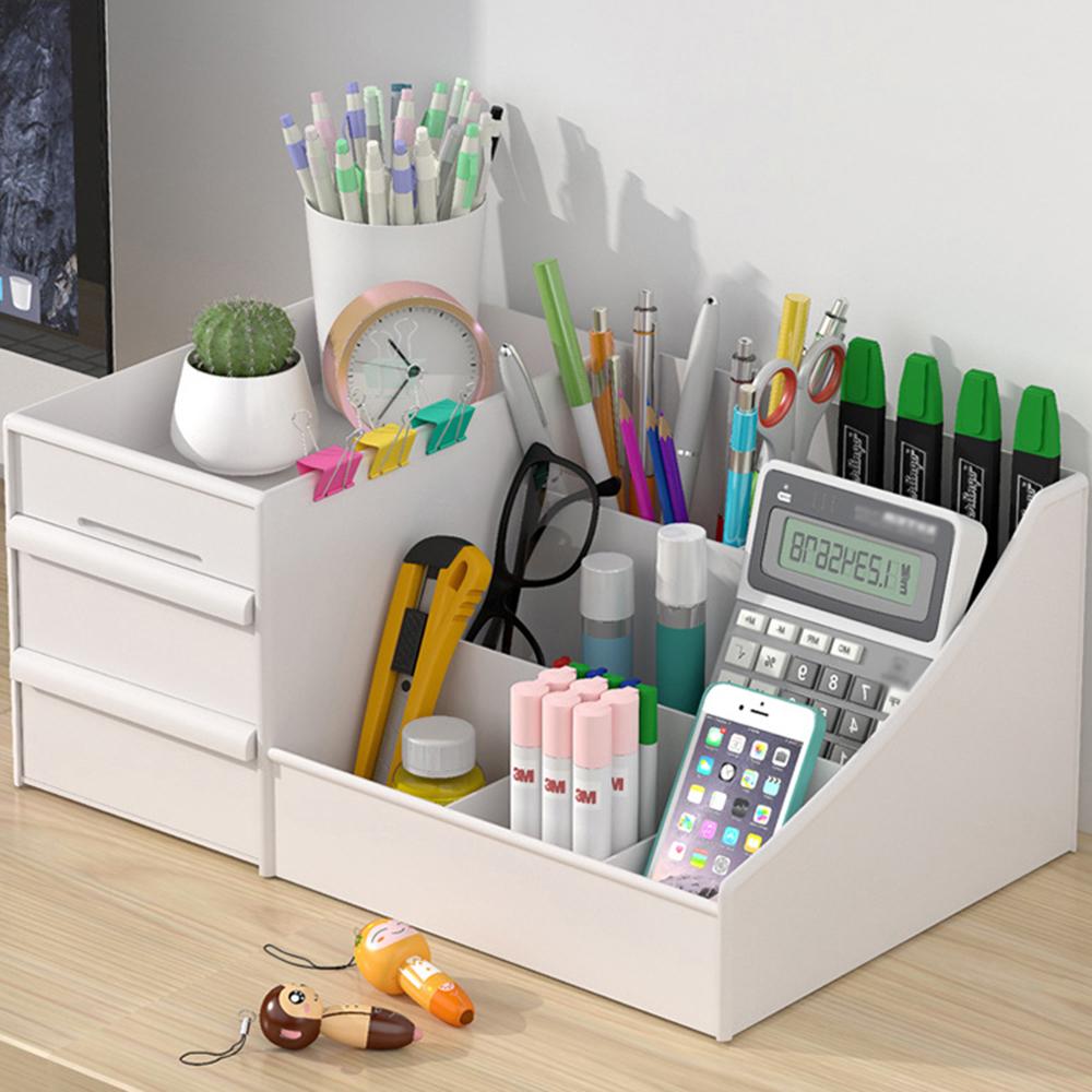 1ks Bílý Nový Úložný box na make-up se zásuvkami Dokončovací plastová police na kosmetiku a péči o pleť na psací stůl do ubytovny