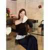 Women's Gray Slim-Fit Off-Shoulder Fur Collar Long-Sleeve Top for Autumn/Winter