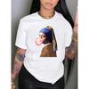 Women's Creative Print T-shirt, Round Neck, Short Sleeves, Casual Fashion, Loose Fit, Elegant Vintage Top