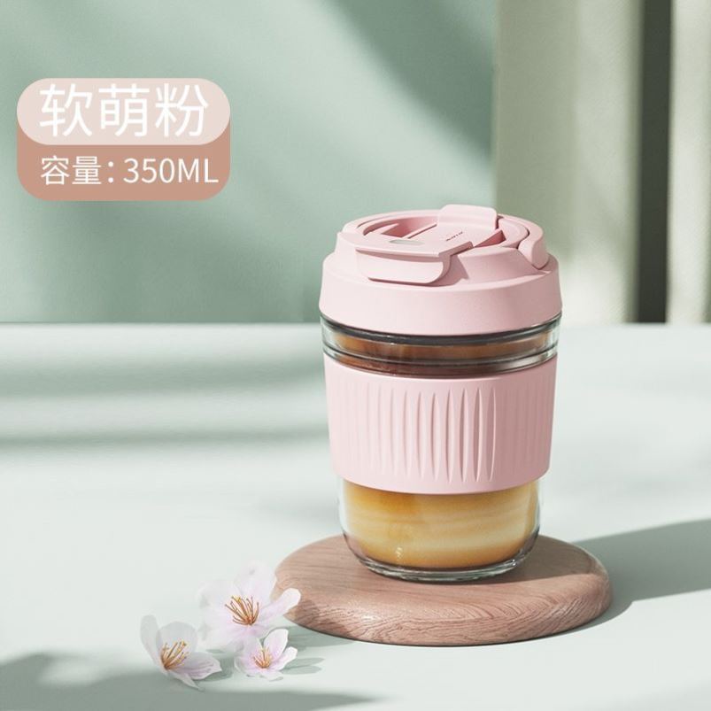 Glass Water Bottle ins Portable Glass Cup With Lid Straw For Coffee Milk Tea Juice Anti-scalding School Drink Bottle Gift