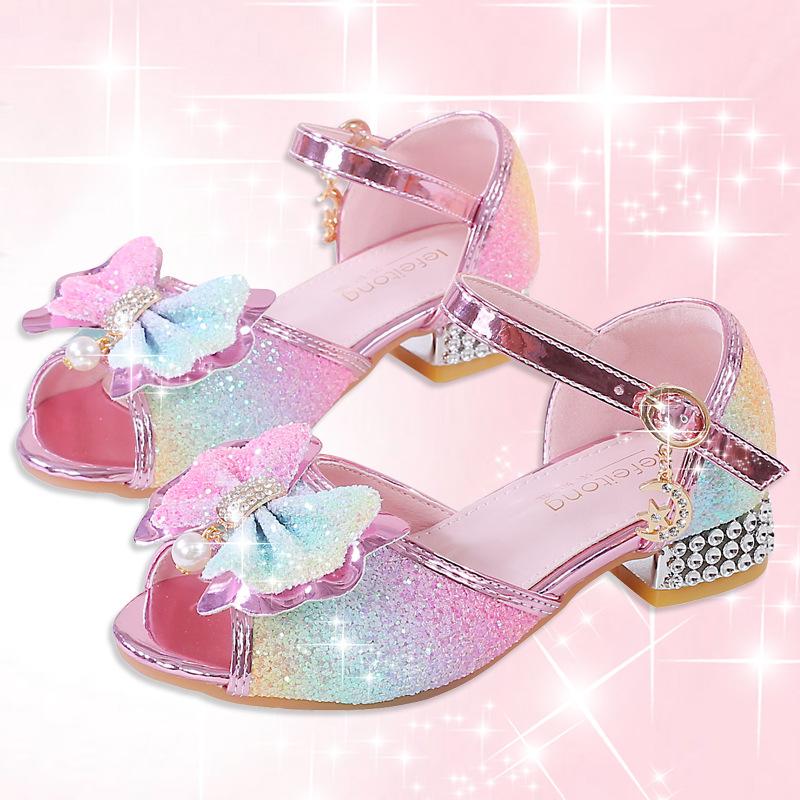 Princess Shoes Sandals New Summer Colorful Girls Open-Toe Fish Mouth Children's High Heels Soft Sole Big Kids Shoes