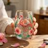 Bicchiere da cocktail Farfalla Fenicottero, Tazza Giardino Fiorito Dipinta a Mano, Bicchiere da Vino Succo con Bordo Dorato, Regalo Unico per Lei