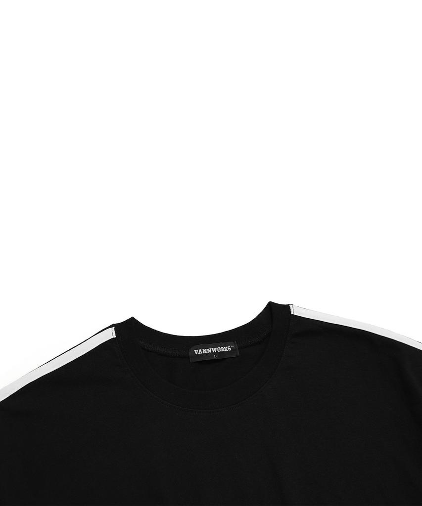 VANNWORKS Sleeve Tape Pointed Blur Logo Oversized Short Sleeve T-Shirt (Vs0064) Black