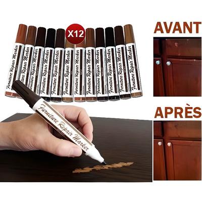Touch-up Markers for Furniture - Set of 6 - 6 Colors - 20 S Drying - Long-lasting Covering Resin